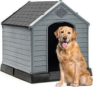 YITAHOME 41'' Large Plastic Dog House Outdoor Indoor Doghouse Puppy Shelter Water Resistant Easy Assembly Sturdy Dog Kennel with Air Vents and Elevated Floor (41''L*38''W*39''H, Black+Gray)