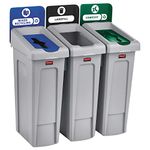 Rubbermaid Commercial Products 2007918 Slim Jim Recycling Station, 3 Stream Landfill/Mixed Recycling/Compost