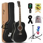 Winzz Acoustic Guitars Full Size, 4/4 Folk Guitar for Beginners Adults, Acoustic Steel-string Guitar Black (41 Inches）