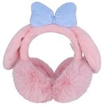 Roffatide Anime Melody Ear Muffs Bunny Ears Warm Faux Furry Winter Outdoor Earmuffs Foldable Ear Warmer for Women Girls Pink