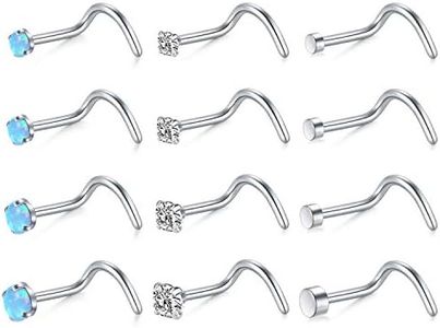 Anicina 18g 20g 22g Nose Rings Studs for Women Mens Nose Rings Hoops Surgical Steel Real Stud Nose Rings L Shaped Corkscrew Bone Nose Piercing Stud Jewelry Hypoallergenic 1.5mm 2mm 2.5mm 3mm, Metal