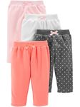 Simple Joys by Carter's Girls' 4-Pack Fleece Pants, Pink/Navy Dot/Ivory, 12 Months