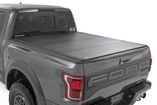 Rough Country Hard Tri-Fold Flip Up Truck Bed Tonneau Cover for Ford F-150 (2021-25), Lightning (2022-24) - Fits 5'7" (66.7") Bed, All-Weather, Flush Aluminum Panels