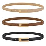 flintronic Women's Leather Belts, 3 Pcs Thin Waist Belt, Skinny Belt with Metal Buckle, Solid and Decorative Vintage Belt, Classic Slim Waist Belt, Adjustable Waistband for Jeans Dresses Suit Coat