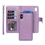 iCoverCase Compatible with iPhone X/XS Wallet Case with Card Holder and Wrist Strap, PU Leather Kickstand Card Slots Magnetic Shockproof [Detachable] Flip Cover Case 5.8 Inch (Purple)