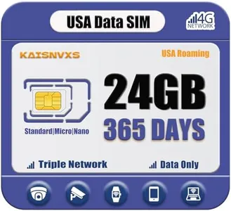 KAISNVXS Data Only SIM Card for Security Camera - 24GB High Speed Data Compatible with The USA Nationwide Networks for Unlocked 4G Cellular Cameras, Smart Watches, Tablet, 365 Days Data Service