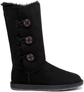 UGG AUSTRALIAN SHEPHERD Double Face Sheepskin Wool Tall Triple Button Women Boots Black AU Ladies 13/ AU Men 11 / EU 44