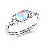 MILACOLATO Silver Moonstone Rings For Women Girl 925 Sterling Silver Open Adjustable CZ Rainbow Rings Vintage Celtic Triangle Ring, Handmade Oval Round Heart Ring Jewellery For Her With Gift Box-D