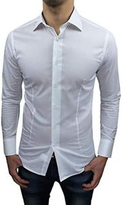 Camicia Uomo Sartoriale Bianca Slim Fit Aderente Nuova Casual Elegante (L)