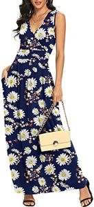 LILBETTER Women Sleeveless Deep V Neck Loose Plain Long Maxi Casual Dress(Flower Navy Daisy,X-Large)