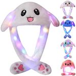 Plush Animal Hat Ears Moving Jumping Dress Up Cosplay Party Holiday Cute Ear LED Cap for Kids Adults (White Rabbit)