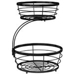 Simple Trending 2 Tier Fruit Basket Metal Wire with Banana Hooks, Countertop Fruit Vegetable Basket Kitchen Organizer for Bread Snack Veggies Produce, Black