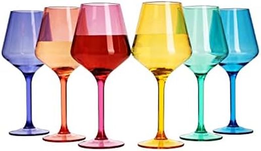 European Style Crystal, Stemmed Wine Glasses, Acrylic Glasses Tritan Drinkware, Unbreakable Colored , 6 - Set - Shatterproof BPA-free plastic, Reusable, All Purpose Glassware, Hand Wash Only 15oz