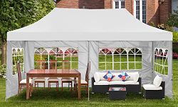 10x20Ft /3x6 m (50 Kg, Heavy Duty Frame) Pop up Canopy Party Wedding Gazebo Tent Shelter with 4 Removable Side Walls - White