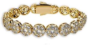 TOPGRILLZ Hip Hop 1 Row 14K Iced Out CZ Zircon Solitaire Cluster Lab Diamond Tennis Link Bracelet (6.5" Gold)