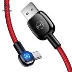 [ Type C ] Power Off/On Smart LED Auto Disconnect, Mcdodo 90 Degree Right Angle Game Nylon Braided Sync Charge USB Data 5FT/1.5M Cable Compatible Samsung Galaxy/LG/HTC More (Type C Red, 5FT/1.5M)