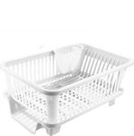 3 in 1 Durable Plastic White Colour Kitchen Sink Dish Rack Drainer Drying Rack Washing Basket with Tray for Kitchen, Dish Rack Organizers, Utensils and Cutlery Holder, White