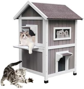Rockever Outdoor Cat House, 2 Story Outdoor Houses for Feral Cats Wooden Outside Cat Shelter Weatherproof with Escape Door
