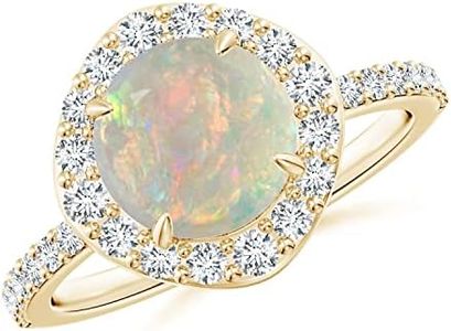 Angara Natural Opal Ring for Women | 1.15 ct Round Opal Diamond Halo Ring in Yellow Gold | October Birthday, Anniversary, Gemstone Jewelry Gift | AAAA | 8mm | Ring Size- 7.5