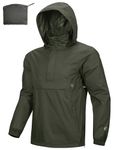 Outdoor Ventures Rain Jacket for Men Waterproof Pullover Lightweight Hooded Outdoor Raincoat Packaway Breathable Reflective Anorak Jacket for Travelling, Camping, Running, Hiking, Army Green 3XL