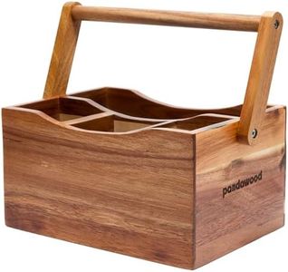 PANDAWOOD Wooden Silverware Caddy - Rustic Utensil Holder for Parties & Countertop - 4 Compartment Flatware Organizer with Handle - Farmhouse Kitchen Napkin & Cutlery Storage