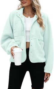 Yanekop Womens Sherpa Cropped Jacket Oversized Button Down Sweater Outerwear Christmas Coat Winter Fluffy Warm Coats(A Mint Green,S)