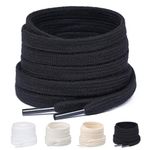 Stepace [2 Pairs] 100% Cotton Flat Shoe Laces 5/16" Wide Shoelaces for Sneaker Running Athletic Shoes Black 160