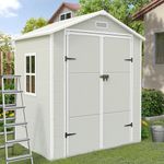 UDPATIO Outdoor Storage Shed 6x4.5 FT, Plastic Resin Outside Sheds & Outdoor Storage for Trash Can, Bike, Lawnmower, Generator, Tool Shed with Lockable Door for Backyard, Lawn, Patio, Sandstone