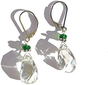 Joyfulmuze Amethyst and Chrome Diopside Drop Dangle Earrings, Green Crystals Wire Wrapped Natural Gemstone, Sterling Silver Jewelry for Women, Handmade Gift for Her (Green Amethyst, Chrome Diopside)