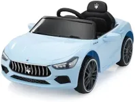 TOBBI Kids Ride on Car, 12V Licensed Maserati Ghibli, Electric Vehicle for Boy Girl w/Remote Control, 3 Speeds, Music, MP3, USB, DIY Stickers Power Wheels for Kids Ages 3-6 Years, Pull Bow, Baby Blue