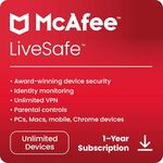 McAfee® LiveSafe 2024 | Unlimited Devices | Antivirus Internet Security Software | VPN, Password Manager Parental Controls | 1 Year Subscription