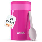 WOWA 450ml Kids Stainless Steel Thermos Food Flask for Hot & Cold Food with Spoon - Wide Mouth 100% Leakproof Food Flasks for Hot Food Kids - Easy Open Lid Insulated Thermo Food Jar for Children…