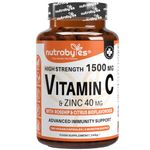 High Strength Vitamin C and Zinc Capsules | Vitamin C 1500mg and Zinc 40mg | Enhanced with Rosehip and Citrus Bioflavonoids | for Maintenance of Normal Immune System | 180 Vegan Capsules | Made in UK