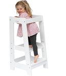 Stepup Baby Toddler Tower Step High Chair | Montessori Inspired | Wooden Step Stool for Preschool Kids | Adjustable for 18 Month - 5 Years | Includes Safety Rail (White)