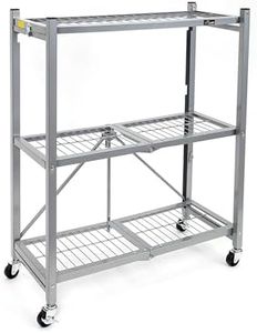 Origami 3-Tier Storage Shelves on Wheels, Steel Shelving Holds 750 pounds, Heavy Duty Garage Storage & Organization, Closet Organizer, Utility Shelf | 29" W x 13" D x 35.5" H (Platinum, R3)