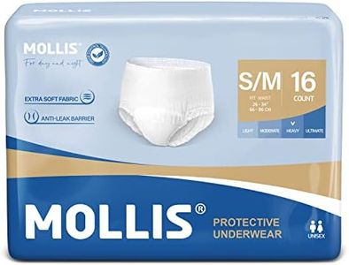 MOLLIS Pantalones Incontinencia para Adultos, Bragas Absorbentes para Hombres y Mujeres, Protección contra las fugas durante toda la noche, Control de Olores, Talla S/M, 16 Unidades