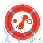 DIYAREA 23 inch Boat Safety Throw Ring, Life Ring with Reflective Strip 98.5 feet Water Floating Lifesaving Rope for Rescue Lifeguard Lifesaving