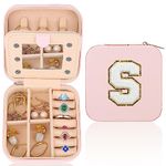 Travel Jewellery Box,A-Z Personalised Jewellery Organiser,Portable Jewellery Box,Small Travel Jewellery Storage Case with Mirror,Birthday Gift for Women,Mothers Birthday Valentines Day Gift Ideal(S)