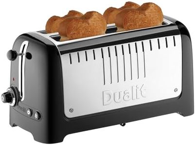 Dualit 2 Slice Longslot Toaster | 2kW | Perfect for artisan breads | Polished with High Gloss Black Trim | Bagel & Defrost Settings | 36 mm Wide Slots | Includes Warming Rack