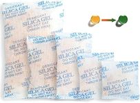 LotFancy Silica Gel Packets 100Pcs 3/5/10/20/50g Mixed, Rechargeable Desiccant Packets with Orange Color Indicating, Food Safe Silica Gel for Moisture Absorbing