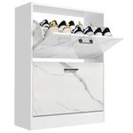 Blisswood 2 Drawer Shoe Cabinet, Wooden Shoe Storage Organiser Cupboard Unit Hallway Furniture, freestanding Entryway 2 tier Modern Shoe Rack Cabinet Footwear Stand for Shoes (Marble White)