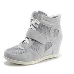 rismart Generice Women's Classic Holes Wedge Grey Suede Fashion Sneaker,uk5