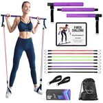 Portable Pilates Bar Kit with Resistance Bands (20, 30, 40, 50 LB) - Guided 8-Week Pilates Bar Kit Plan - Premium Quality Home Equipment 3-Section Pilates Bar with Resistance Bands Full-Body Toning