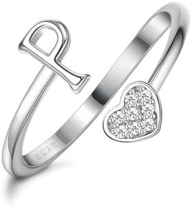 MILACOLATO Anillo Plata Mujer Esterlina Corazón Inicial Niñas 18K Oro Plateado Corazón Inicial Anillos Apilables Ajustable Inicial Anillos Para Chicas Adolescentes Lindo Corazón Alfabeto Letra