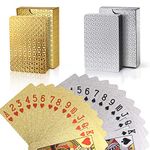 Joyoldelf 2 Decks of Playing Cards, 24K Foil Waterproof Poker with Gift Box – Classic Magic Tricks Tool for Party and Game (Gold+Silver)