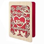 DELLA STELLA Wooden 10th Anniversary Card, Handmade 10 Years Wedding Anniversary Greeting Card, 10th Anniversary Card for Her, Him, Husband, or Wife.