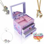 Agitation Unicorn Wooden Musical Jewelry Box for Girls (Purple Unicorn3)