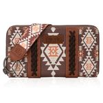 Wrangler Wallet Purse for Women Western Aztec Clutch Wristlet Wallet with Credit Card Holder, Coffee, Trendy