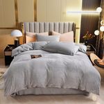 ZIQINPSQ Velvet Duvet Cover Set,Solid Flannel Comforter Cover 3Pcs Ultra Soft Fuzzy Cover with Zipper Closure Corner Tie. (Gray, Double)