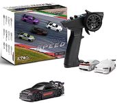 FLYCOLOR Turbo RC 1:76 Mini Sports Car 4CH 2.4GHZ Remote Control Full Proportional RTR Kit with 2 Replaceable Body Shell (C74-Black)